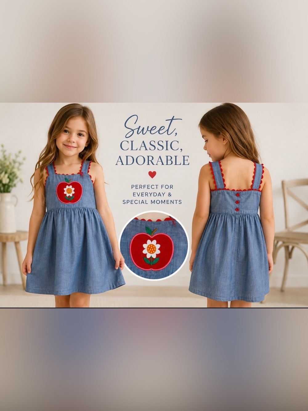 Gymboree Blue Chambray Dress with Red Apple Appliqué